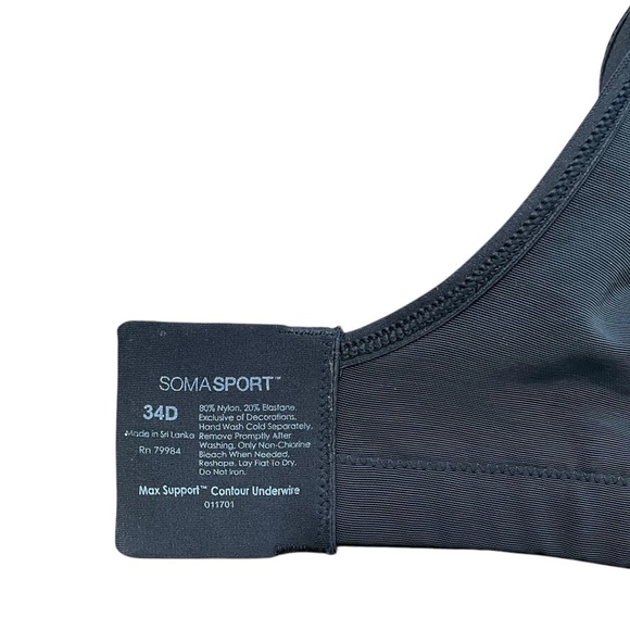 Soma Sports Bra Max Support Contour Underwire Black Royal Blue Size 34D - Picture 5 of 7